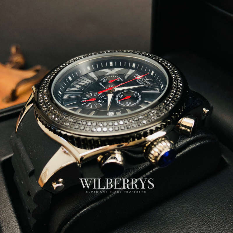Retail: R28,500.00 Aquaswiss AQUANAUT DIAMOND Black/Silver THICK/HEAVY Chrono Watch BRAND NEW