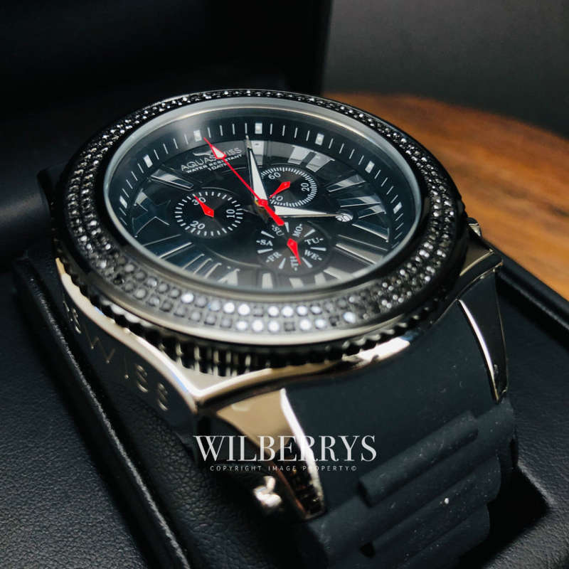 Retail: R28,500.00 Aquaswiss AQUANAUT DIAMOND Black/Silver THICK/HEAVY Chrono Watch BRAND NEW
