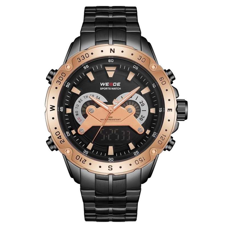 WEIDE Men's GRENADE Black/Rose Gold Watch Dual Time BRAND NEW official SA store