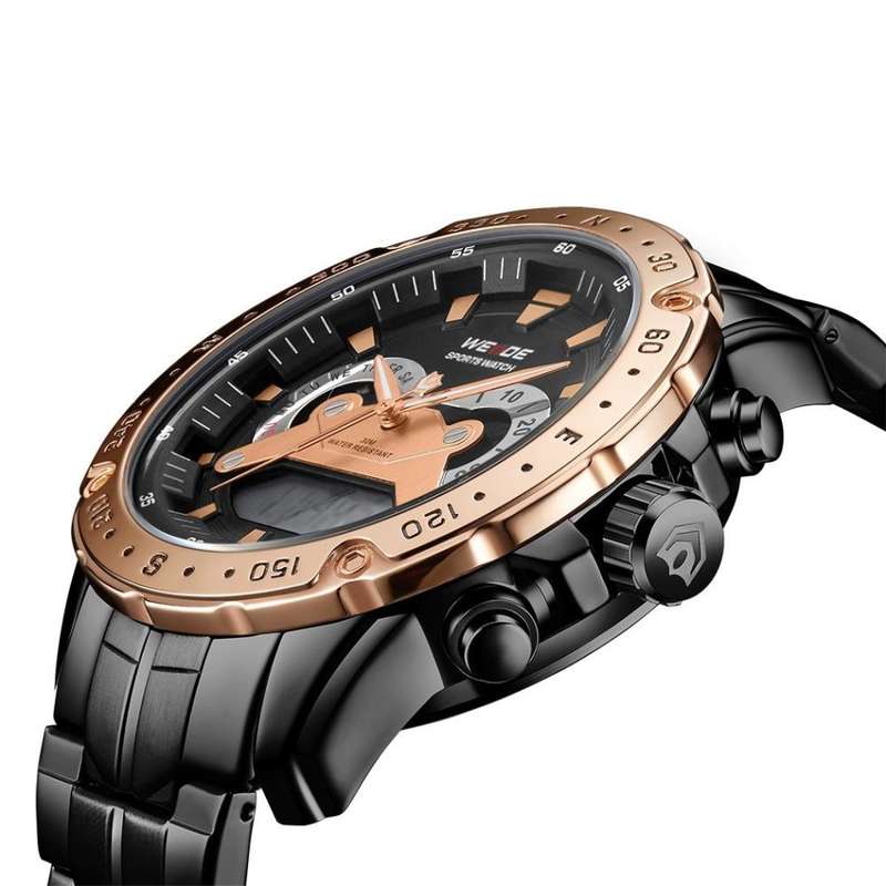 WEIDE Men's GRENADE Black/Rose Gold Watch Dual Time BRAND NEW official SA store