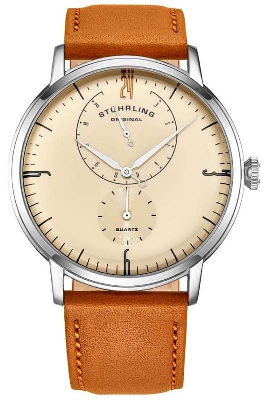 Retail: R7,999.00 STUHRLING ORIGINAL® Men's DOMULAR Tan Rose Gold pl. Genuine Leather Watch NEW