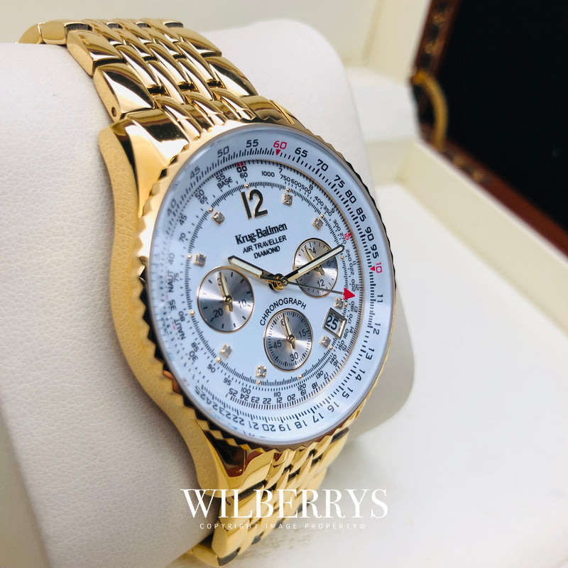 Retail: R12,000.00 Krug-Baumen Men's Air Traveller 42mm Diamond GOLD pl EDITION Watch  NEW IN BOX