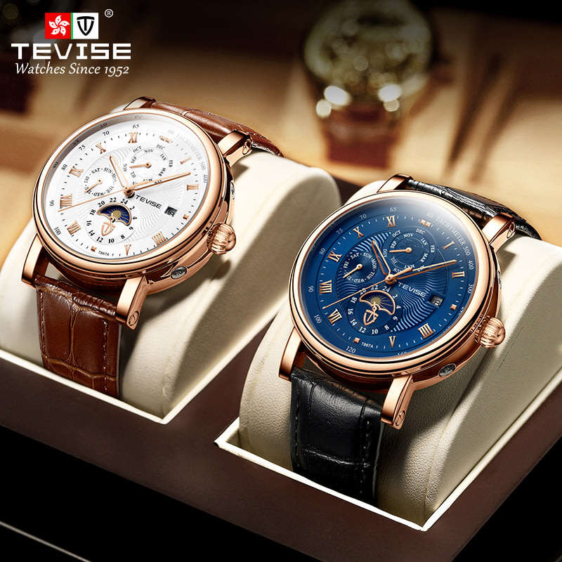 Retail: R2,599.00 TEVISE ® Men's Namura Moon Phase Automatic Leather White/Rose Gold BRAND NEW