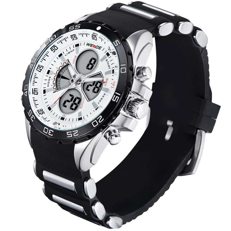 WEIDE Men's Electro Dual Time Steel White Trim Watch BRAND NEW official SA store