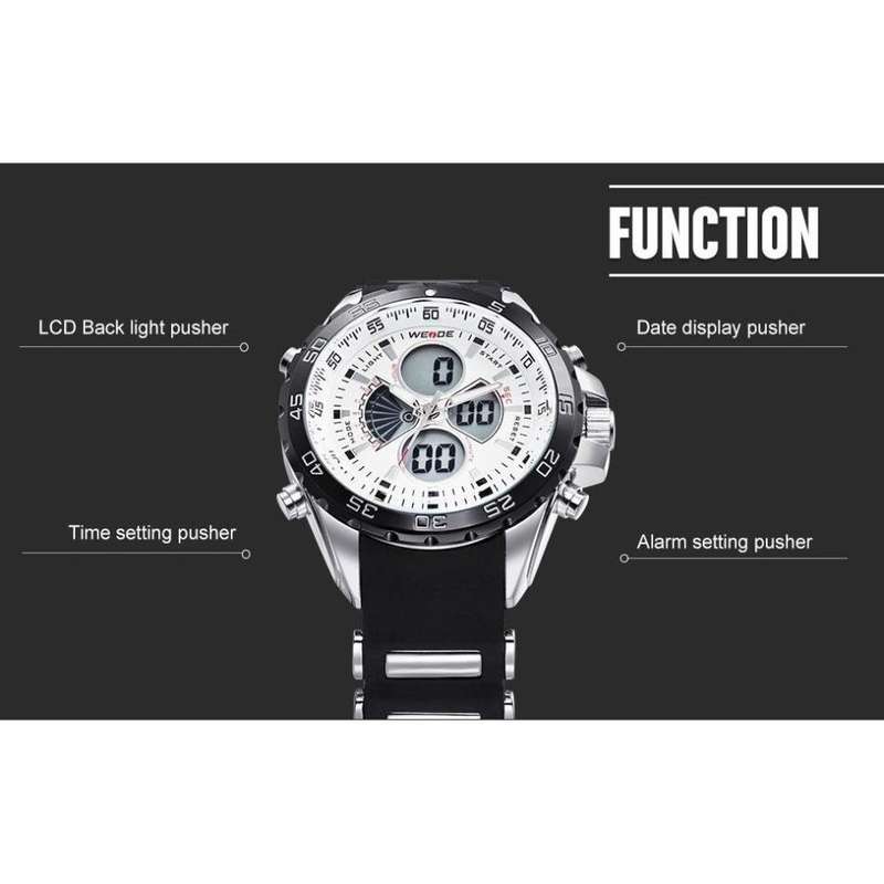 WEIDE Men's Electro Dual Time Steel White Trim Watch BRAND NEW official SA store