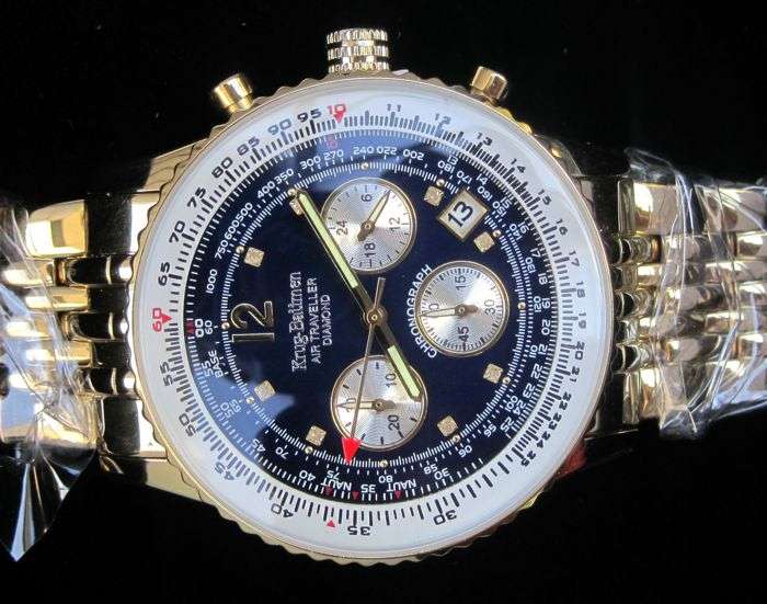 Retail: R12,000.00 Krug-Baumen Men's Air Traveller 42mm Diamond GOLD pl EDITION Watch  NEW IN BOX