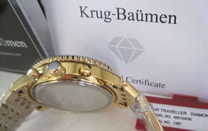 Retail: R12,000.00 Krug-Baumen Men's Air Traveller 42mm Diamond GOLD pl EDITION Watch  NEW IN BOX