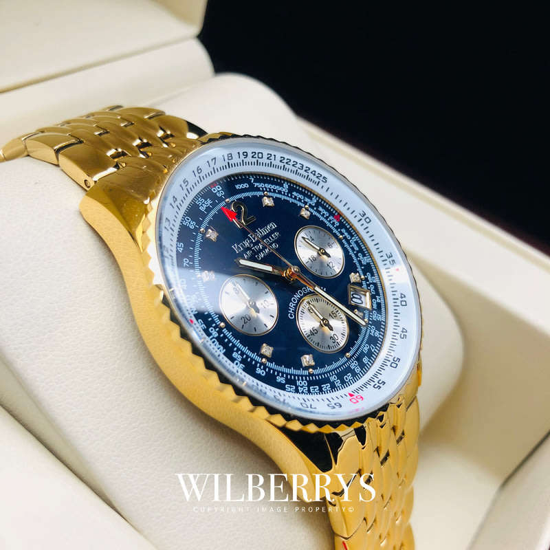 Retail: R12,000.00 Krug-Baumen Men's Air Traveller 42mm Diamond GOLD pl EDITION Watch  NEW IN BOX