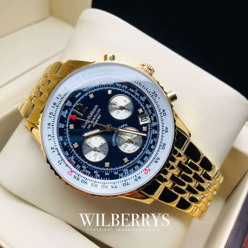 Retail: R12,000.00 Krug-Baumen Men's Air Traveller 42mm Diamond GOLD pl EDITION Watch  NEW IN BOX
