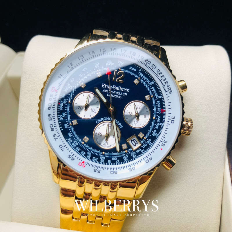 Retail: R12,000.00 Krug-Baumen Men's Air Traveller 42mm Diamond GOLD pl EDITION Watch  NEW IN BOX