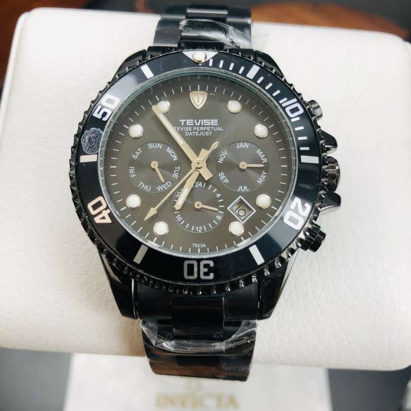 raed b4 bidding!! Retail: R2,599.00 TEVISE ® Men's Perpetual Automatic Ionic Black Watch BRAND NEW