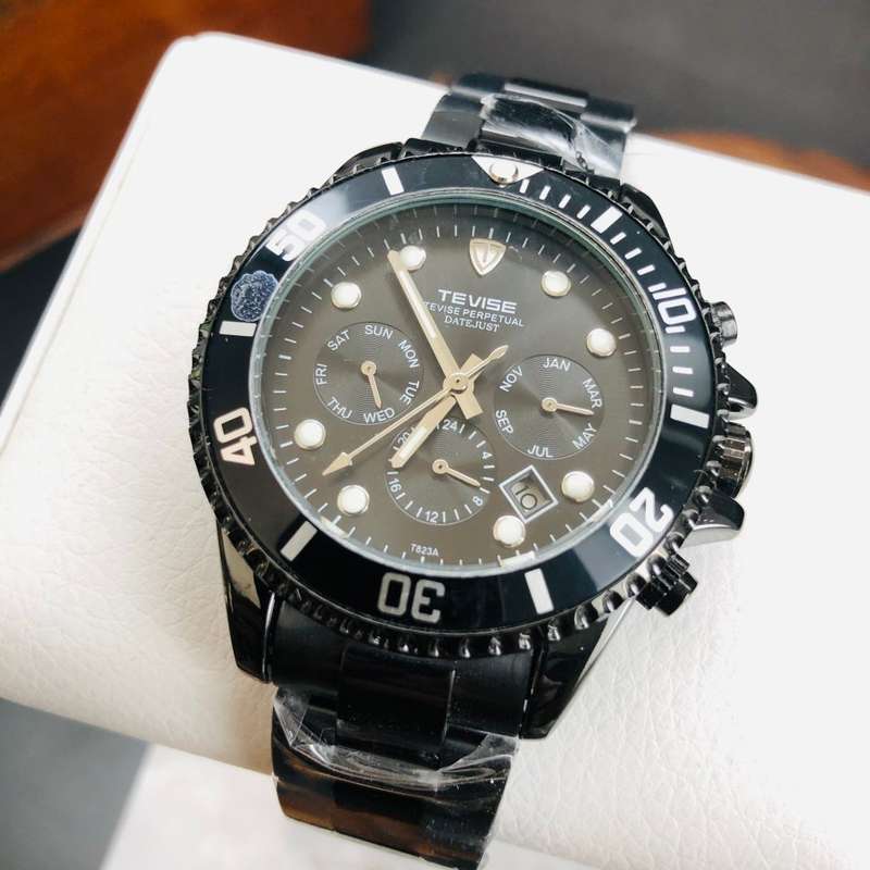 raed b4 bidding!! Retail: R2,599.00 TEVISE ® Men's Perpetual Automatic Ionic Black Watch BRAND NEW