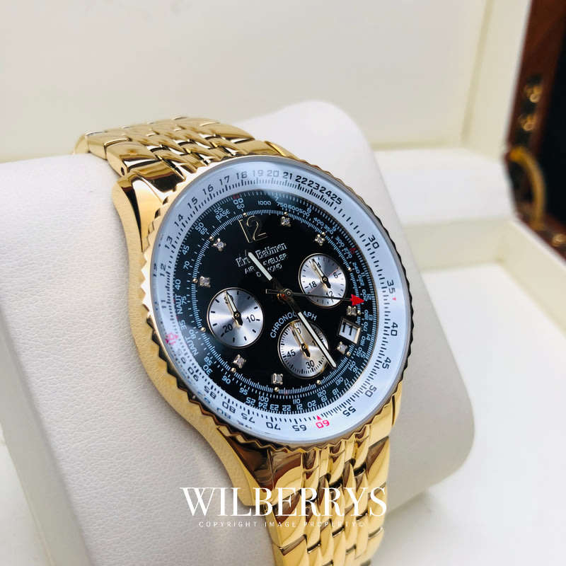 Retail: R12,000.00 Krug-Baumen Men's Air Traveller 42mm Diamond GOLD pl EDITION Watch  NEW IN BOX