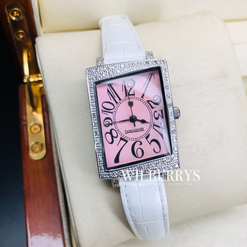 Retail: R15,000.00 Lancaster Italy Women's 56 Diamond and Genuine White Croco Leather Band Watch