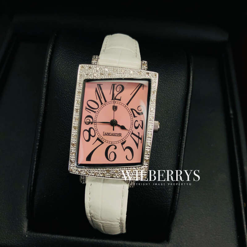 Retail: R15,000.00 Lancaster Italy Women's 56 Diamond and Genuine White Croco Leather Band Watch
