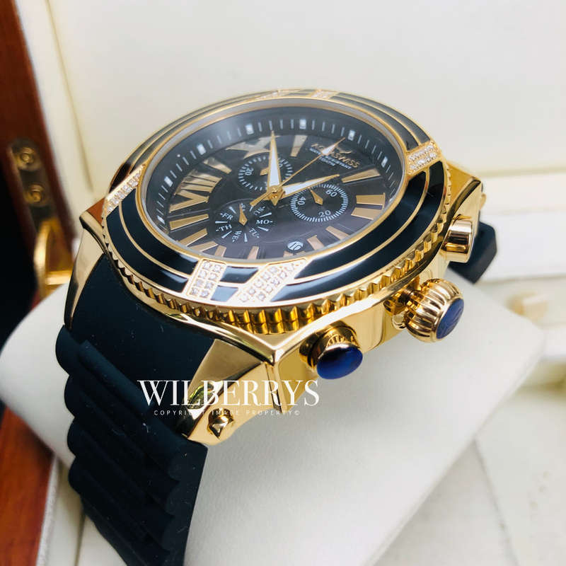 Retail: R28,500.00 Aquaswiss AQUANAUT DIAMOND 18k Gold pl. THICK/HEAVY Chrono Watch BRAND NEW