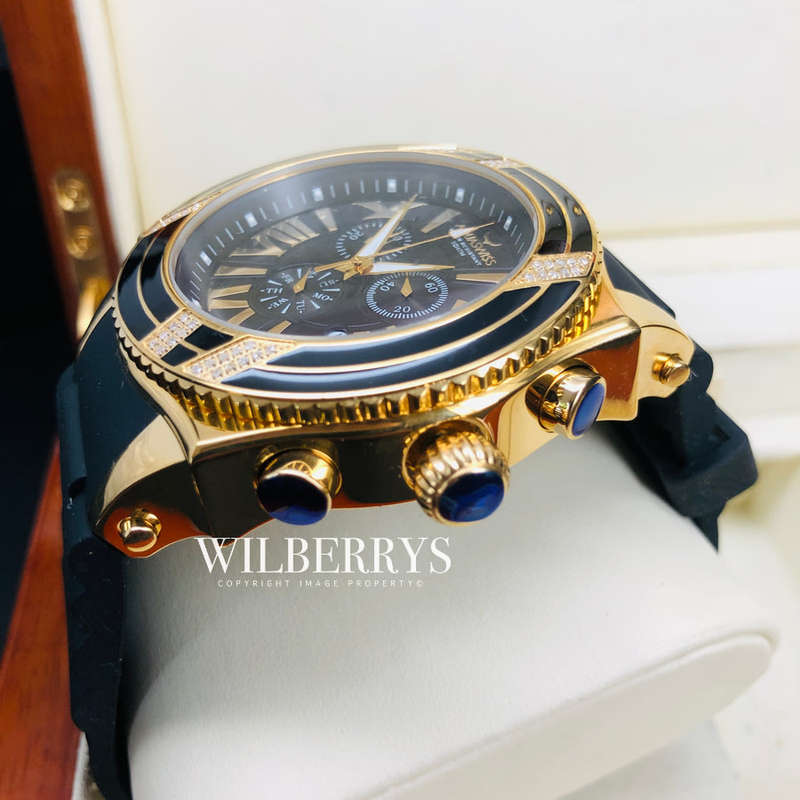 Retail: R28,500.00 Aquaswiss AQUANAUT DIAMOND 18k Gold pl. THICK/HEAVY Chrono Watch BRAND NEW