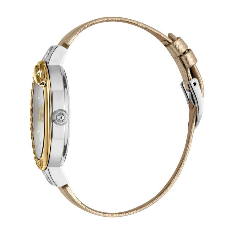 R7k ROBERO CAVALLI Women's Bold 40mm Leather Gold/Golden Zirconia Watch GENUINE BRAND NEW