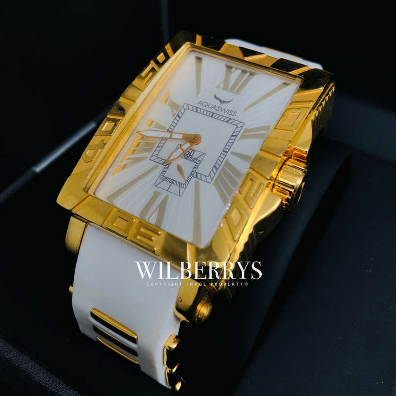 Retail: R16,500.00 Aquaswiss ANCHOR 18k Gold plated Silicone THICK/HEAVY Watch BRAND NEW