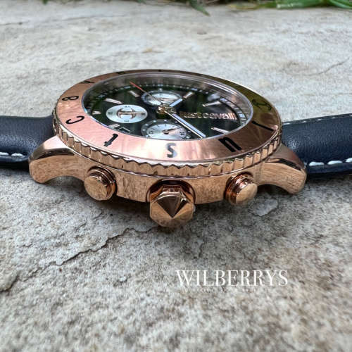 R7k ROBERO CAVALLI Men's Archimedes Rose Gold/Leather Watch GENUINE BRAND NEW