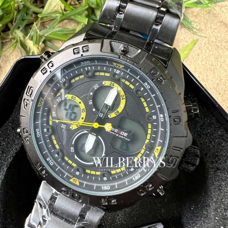 WEIDE Men's Andromeda Black IONIC STEEL ED. Dual Time + ALARM Watch BRAND NEW official SA store