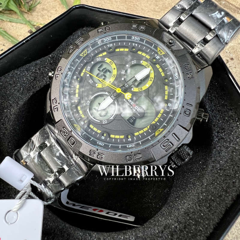 WEIDE Men's Andromeda Black IONIC STEEL ED. Dual Time + ALARM Watch BRAND NEW official SA store