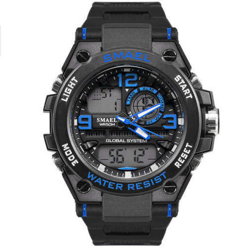 SMAEL Shock Proof Military Chrono BLACK BLUE 5ATM WATER RESISTANT **BRAND NEW**