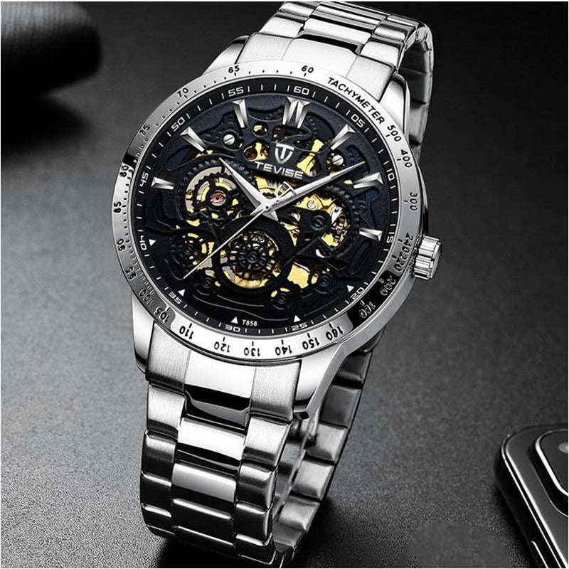 Retail: R2,499.00 TEVISE ® Men's Machino STEEL Black Manta Watch BRAND NEW