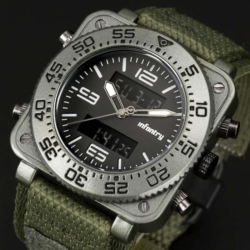 Retail: R3,999.00 INFANTRY MILITARY CO. Men`s Tank ACU Nylon 47mm BIG Dual Movement Watch Grey NEW