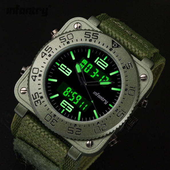 Retail: R3,999.00 INFANTRY MILITARY CO. Men`s Tank ACU Nylon 47mm BIG Dual Movement Watch Grey NEW