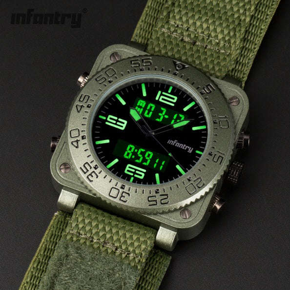 Retail: R3,999.00 INFANTRY MILITARY CO. Men`s Tank ACU Nylon 47mm BIG Dual Movement Watch Grey NEW