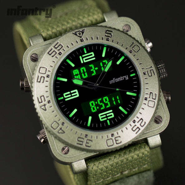 Retail: R3,999.00 INFANTRY MILITARY CO. Men`s Tank ACU Nylon 47mm BIG Dual Movement Watch Grey NEW