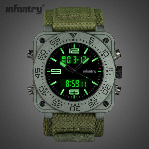 Retail: R3,999.00 INFANTRY MILITARY CO. Men`s Tank ACU Nylon 47mm BIG Dual Movement Watch Grey NEW