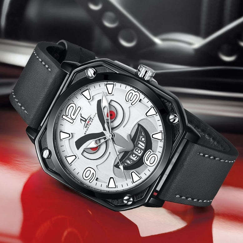 WEIDE Men`s Joker Leather Black/Silver Date Luminous Watch BRAND NEW official SA store