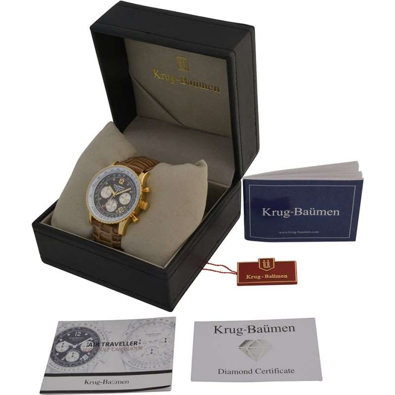 Retail: R10,000.00 Krug-Baumen Men's Air Traveller 42mm Diamond CHOCOLAT EDITION Watch  NEW