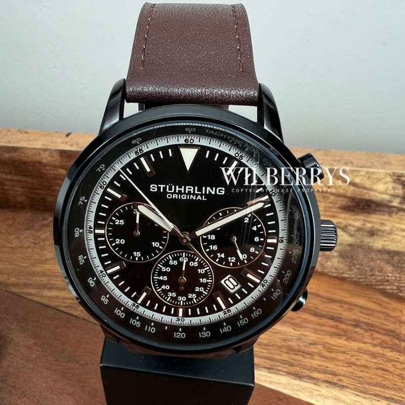 Retail: R6,999.00 STUHRLING ORIGINAL® Men's MONACCO Genuine Leather CHRONO Watch BRAND NEW
