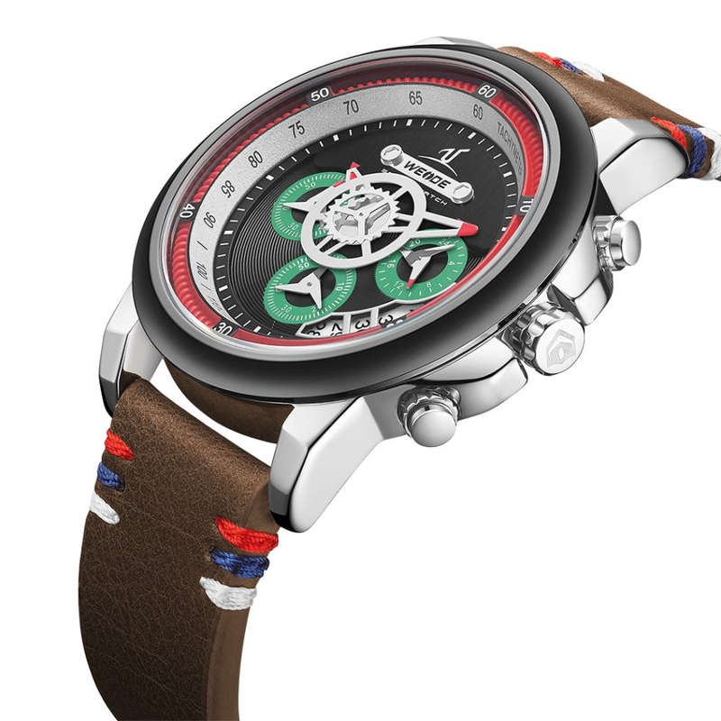 WEIDE Men`s Europa Chronograph Brown Italia Stripe Watch BRAND NEW official SA store
