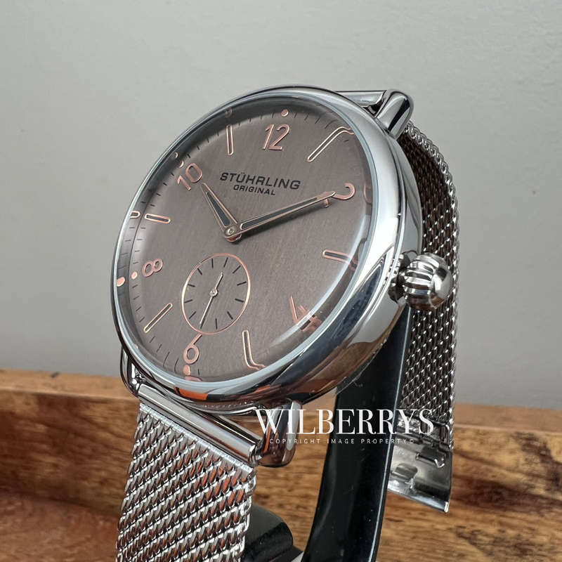 Retail: R6,000.00 Stuhrling Original Quartz 42mm Classic Silver/Copper Watch BRAND NEW