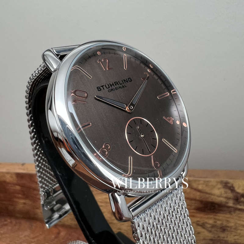 Retail: R6,000.00 Stuhrling Original Quartz 42mm Classic Silver/Copper Watch BRAND NEW