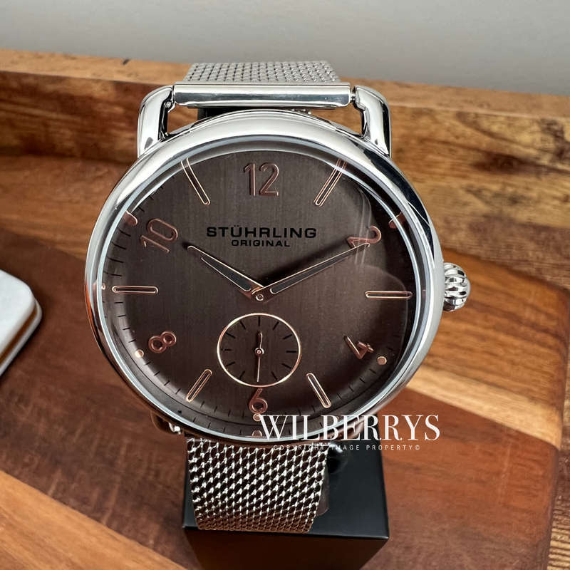 Retail: R6,000.00 Stuhrling Original Quartz 42mm Classic Silver/Copper Watch BRAND NEW