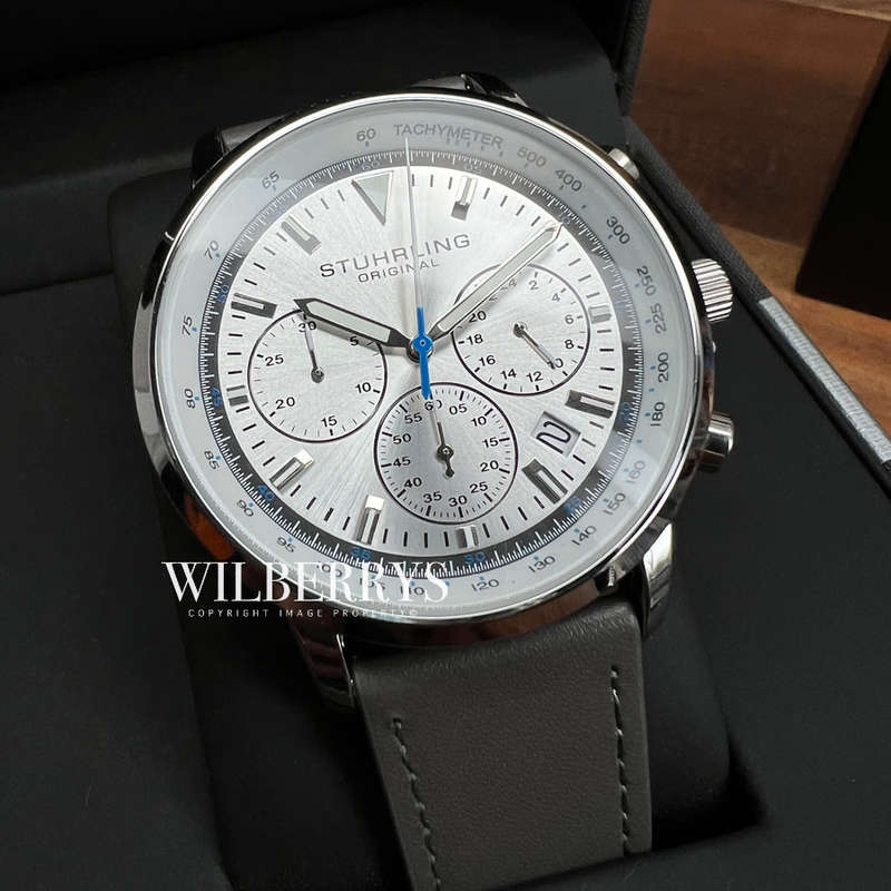 wow!! rrp R6,999.00 STUHRLING ORIGINAL® Men`s MONACCO ICE STONE Leather CHRONO Watch BRAND NEW