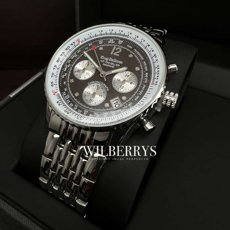 Retail: R9,000.00 Krug-Baumen Men's Air Traveller 42mm Diamond CHOC STEEL Watch  NEW IN BOX