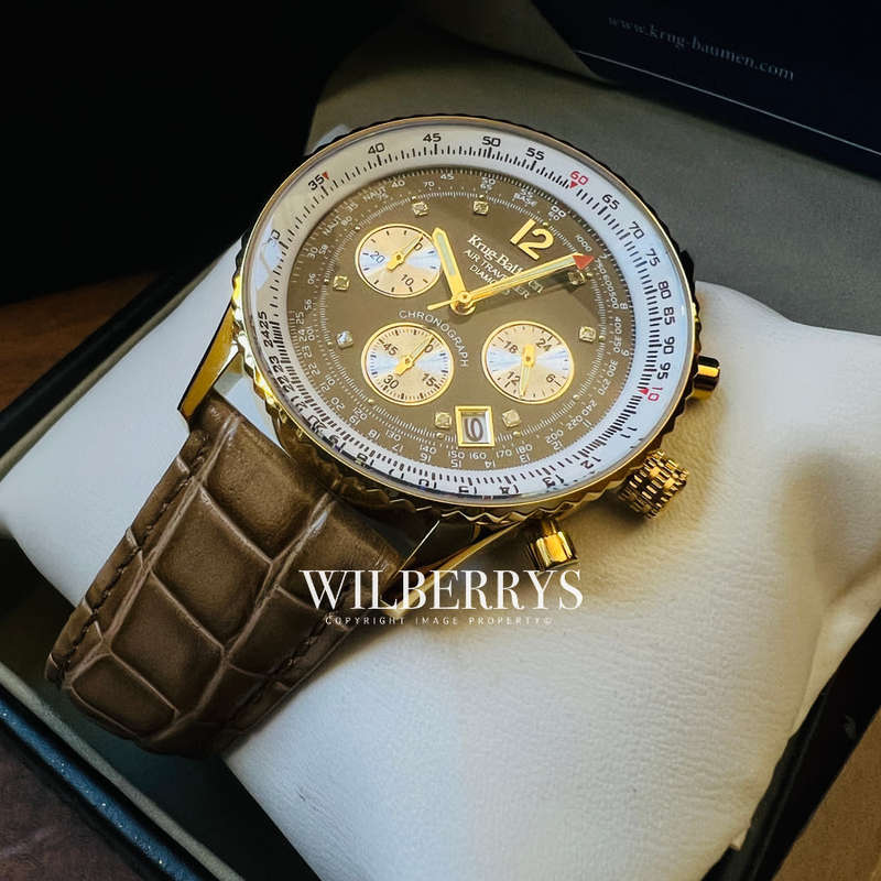 Retail: R10,000.00 Krug-Baumen Men's Air Traveller 42mm Diamond CHOCOLAT EDITION Watch  NEW