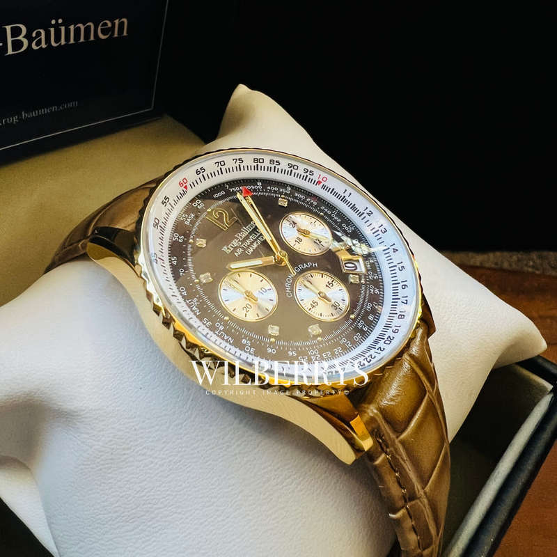 Retail: R10,000.00 Krug-Baumen Men's Air Traveller 42mm Diamond CHOCOLAT EDITION Watch  NEW