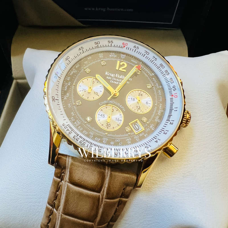 Retail: R10,000.00 Krug-Baumen Men's Air Traveller 42mm Diamond CHOCOLAT EDITION Watch  NEW