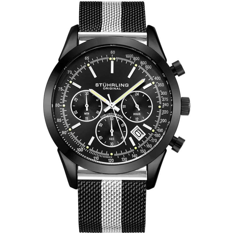 Retail: R5,999.00 STUHRLING ORIGINAL® Men's Monacco Milanese Black Watch BRAND NEW