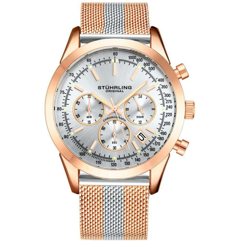 Retail: R5,999.00 STUHRLING ORIGINAL® Men's Monacco Milanese Rose Gold Watch BRAND NEW