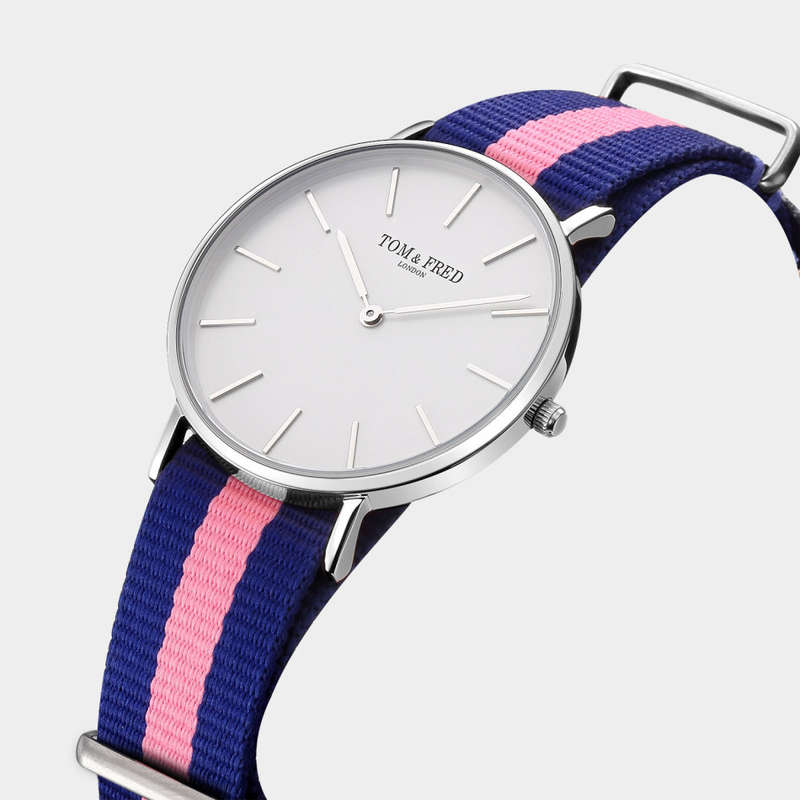 TOM & FRED Women`s SLIMLINE Serena Hour Nylon Tennis Strap Watch BRAND NEW