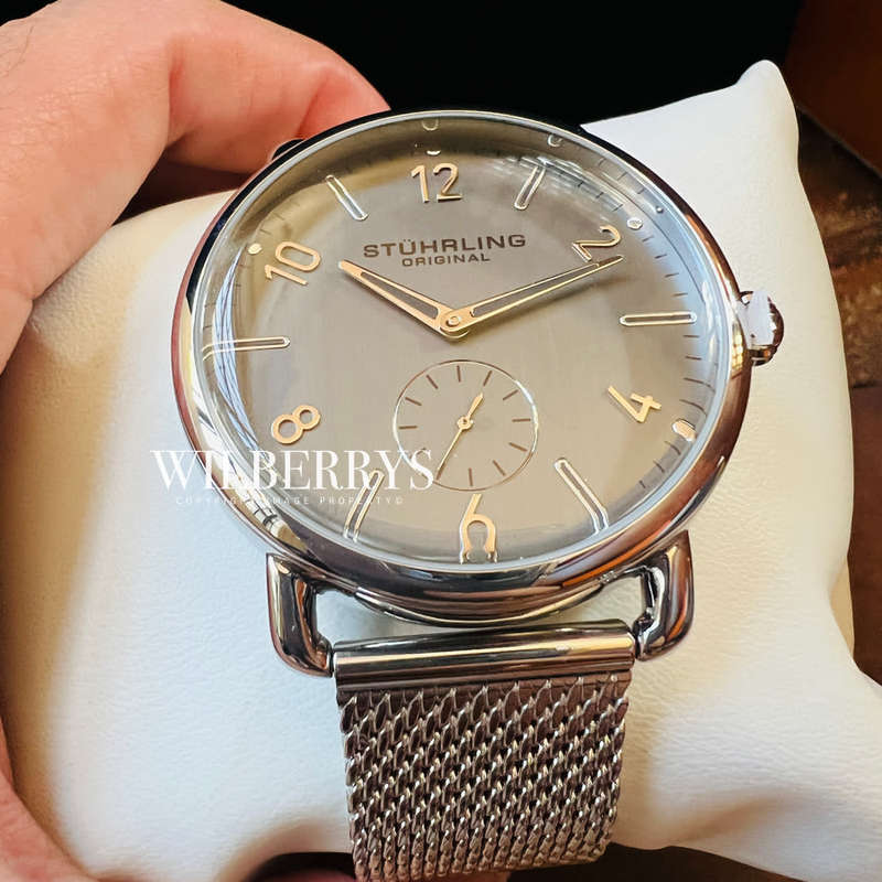 Retail: R6,000.00 Stuhrling Original DOMED GLASS 42mm Silver/Copper Watch BRAND NEW