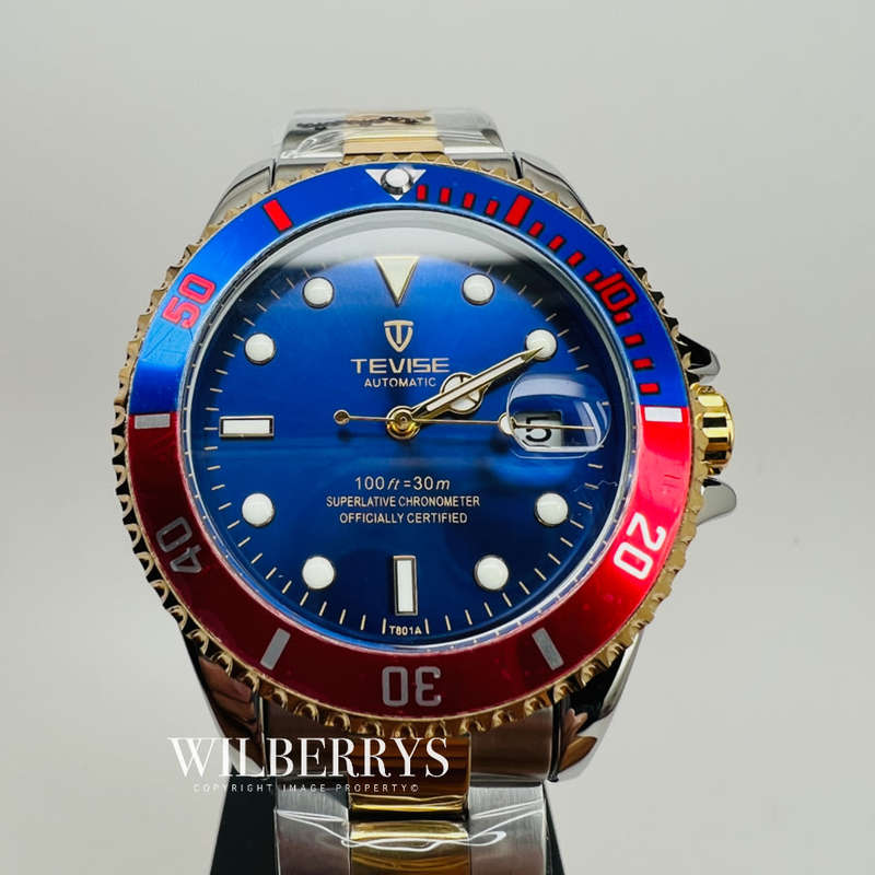 Retail: R2,499.00 TEVISE ® Men's TRIBUTE AUTOMATIC DUAL TONE BLUE Dial Watch BRAND NEW